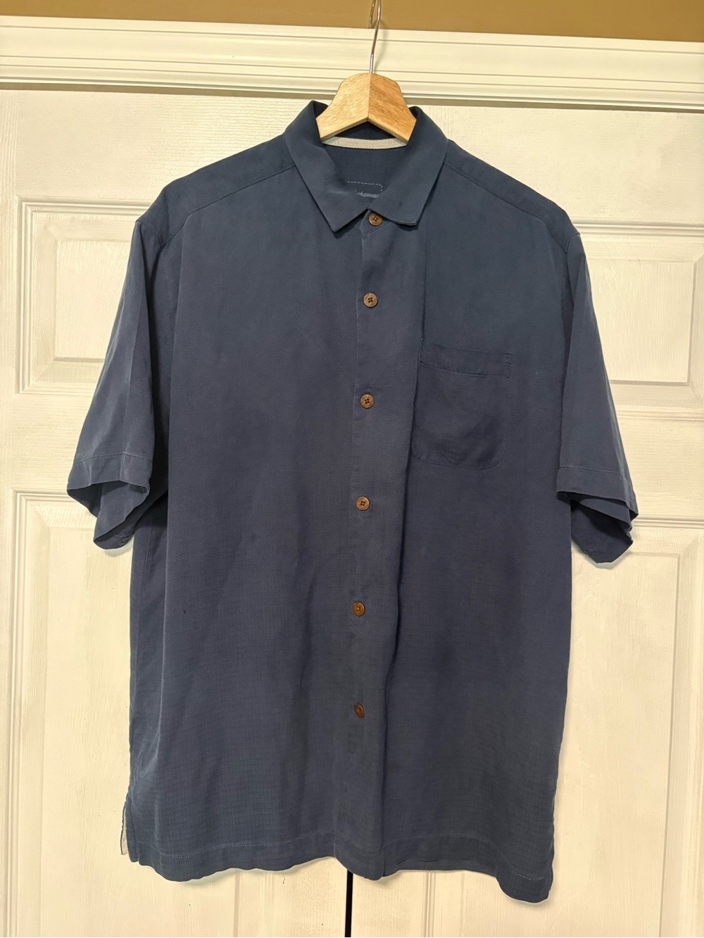 Tommy Bahama 100% Silk Navy Blue Short Sleeve Camp Shirt M